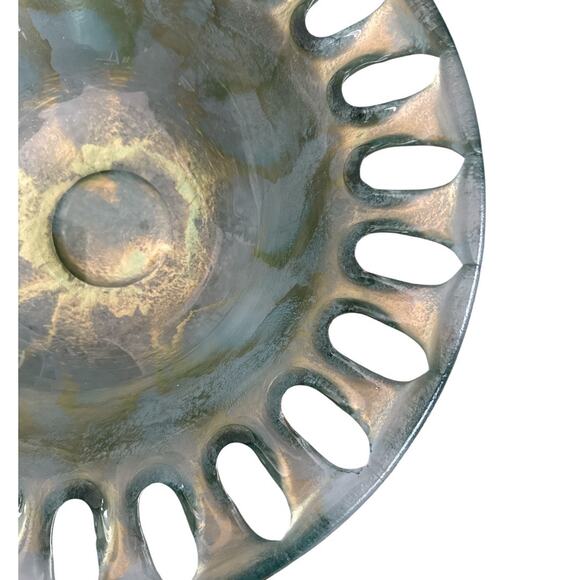 Vintage Recycled Glass Turquoise and Gold Large Bowl 16” - Picture 3 of 10